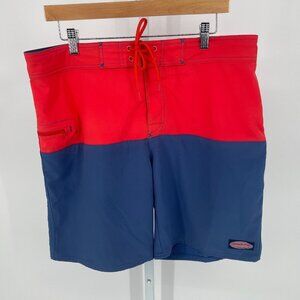 Vineyard Vines Mens Swim Board Shorts Trunks 9" Inseam Sz 34 Red Blue Zip Pocket